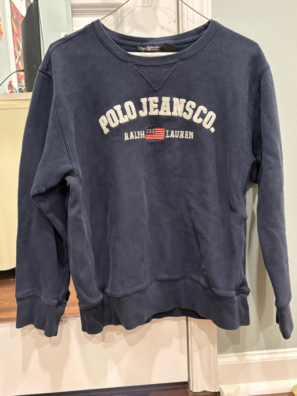 Ralph Lauren Embroidered Logo Crewneck Sweatshirt Navy Size L Y2K
